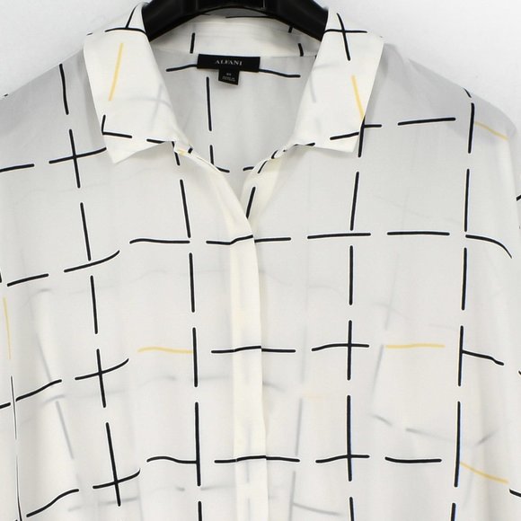 Alfani Womens White Plaid Collared 3/4 Sleeve Rolled Front Top Plus Size 0X - Picture 4 of 7